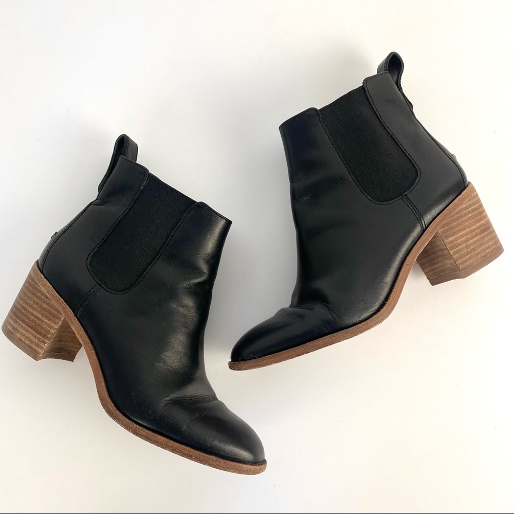 Madewell Black Ankle Chelsea Boots with Brown Hee